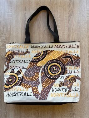 Australia Dot-Print Canvas Tote Bag in Cream, Brown and Yellow
